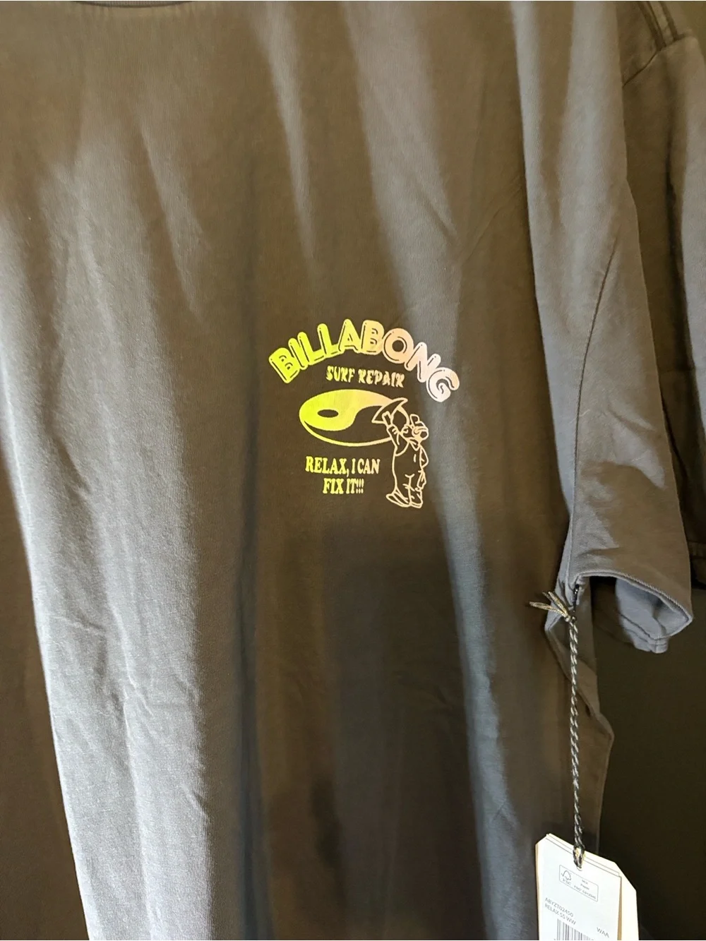 Billabong Charcoal Short Sleeve Tee with Neon Yellow Logo